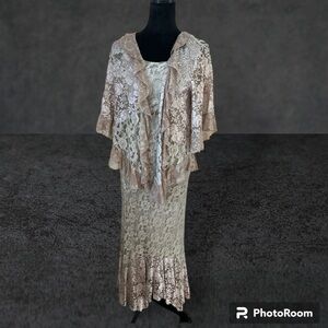 Spencer Alexis 3-Piece Lace Maxi Dress Set Brown Beige Size Small
